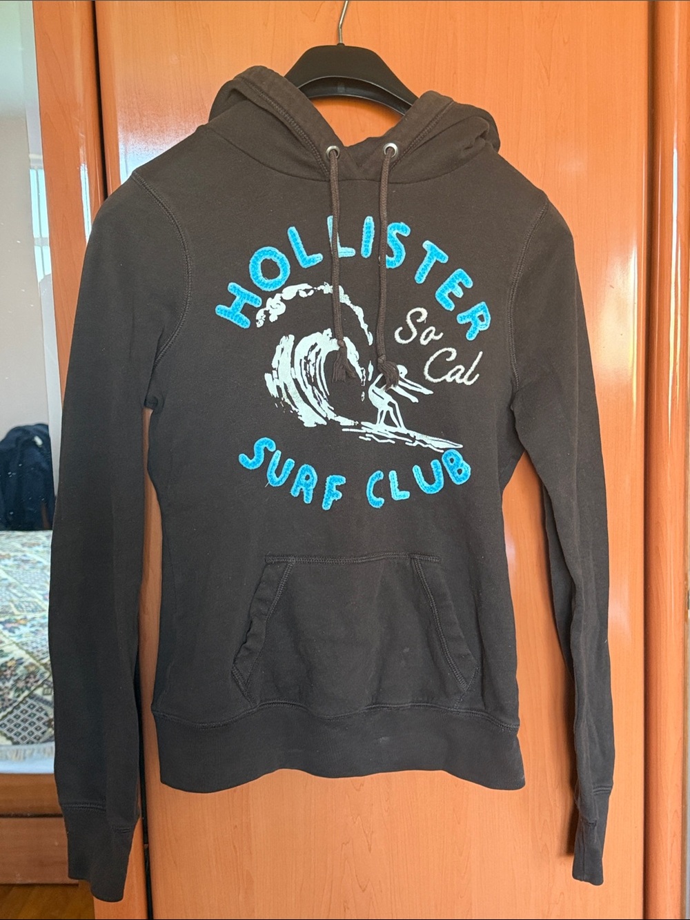 Hollister Black Hoodie with Turquoise Surf Club Logo